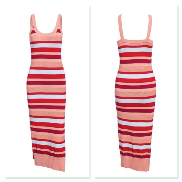 Striped Knit Dress with Leg Slit - Picture 4 of 7